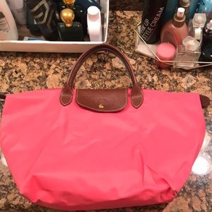 Pink/Salmon Longchamp Le Pliage Medium Tote